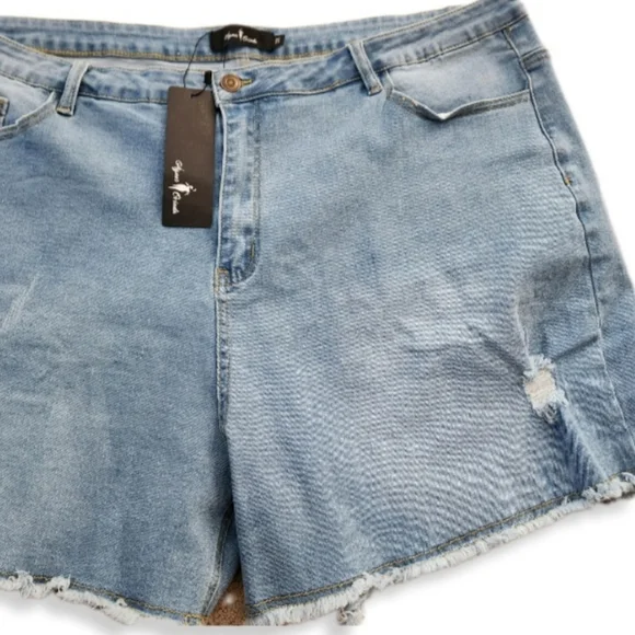 Agnes Orinda Denim Stretch Cut off Shorts in Blue Size 3X W-705